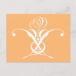 Peach Retro White Flourish Rose Postcard