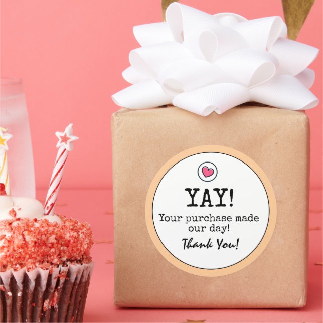 Peach Retro With Heart Business Thank You  Classic Round Sticker (Party)