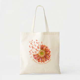 Peach Ribbon Hummingbird Sunflower Uterine Cancer Tote Bag