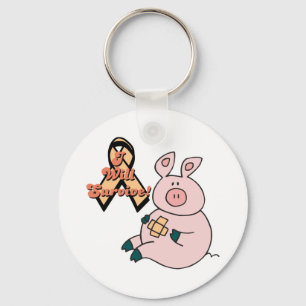 peach ribbon pig key ring
