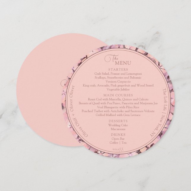 Peach Romance Wedding Circle Menu (Front/Back)