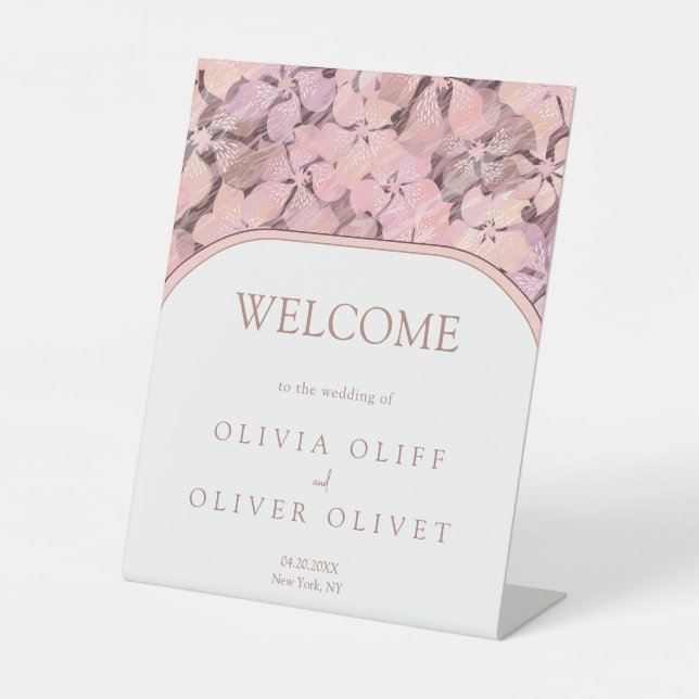 Peach Romance Wedding Welcome Pedestal Sign (Front)