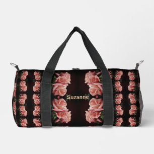 Peach Rose Abstract Floral Vintage Personalised Duffle Bag