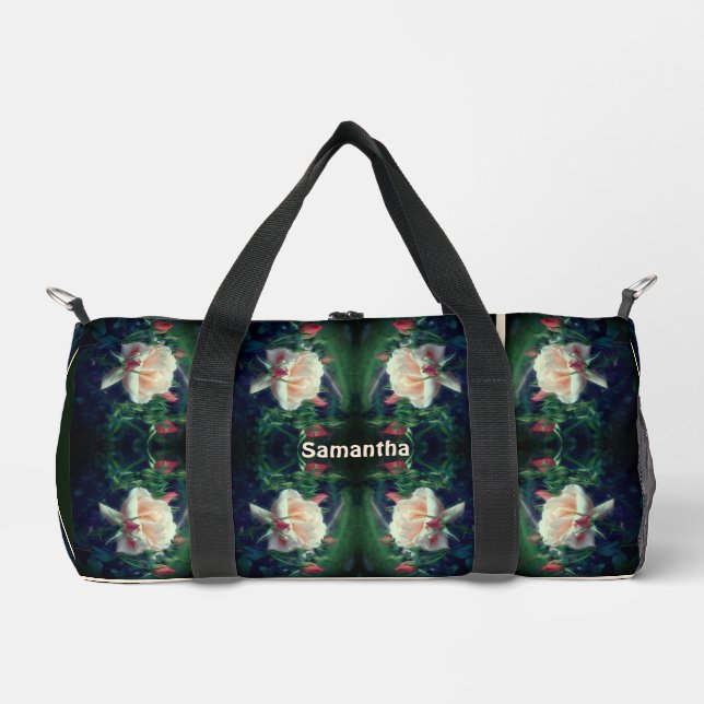 Peach Rose And Buds Abstract Personalised Duffle Bag (Front)