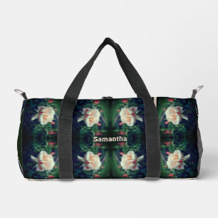 Peach Rose And Buds Pattern Personalised Duffle Bag