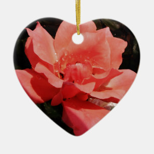 peach rose and dewdrops ceramic tree decoration