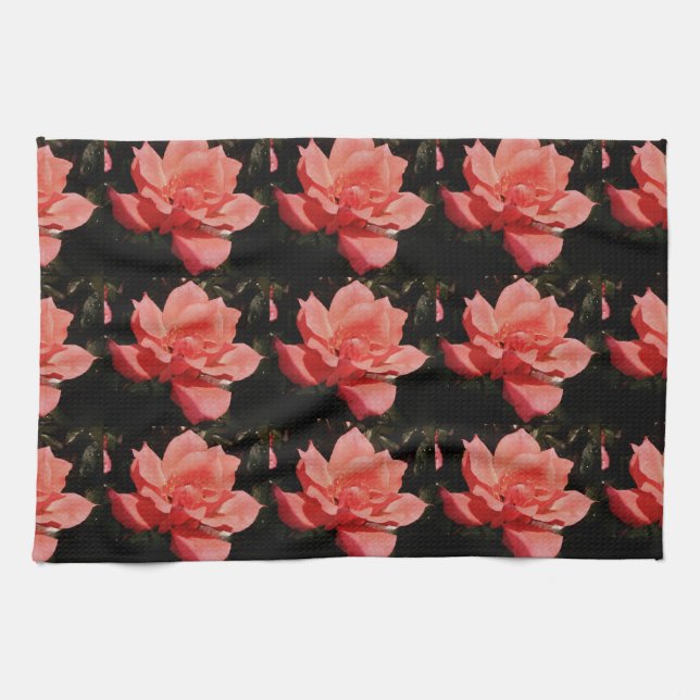 peach rose and dewdrops tea towel (Horizontal)