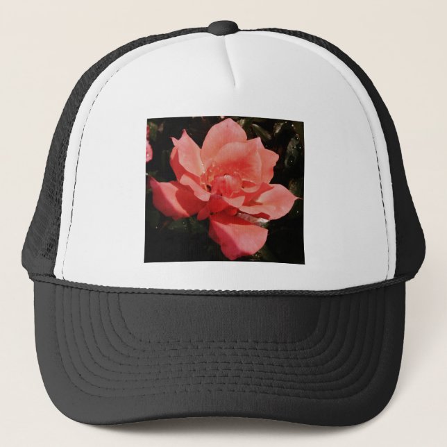 peach rose and dewdrops trucker hat (Front)