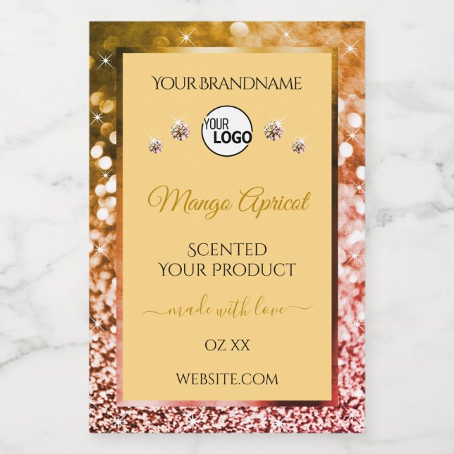Peach Rose and Gold Glitter Product Labels Logo (Single Label)