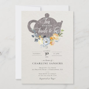 Peach Rose and Thistle Floral Bridal Tea Invitation