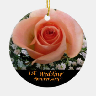 Peach Rose Anniversary Keepsake Ceramic Tree Decoration