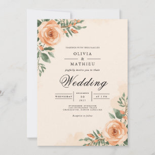 Peach Rose Archway Wedding Invitation