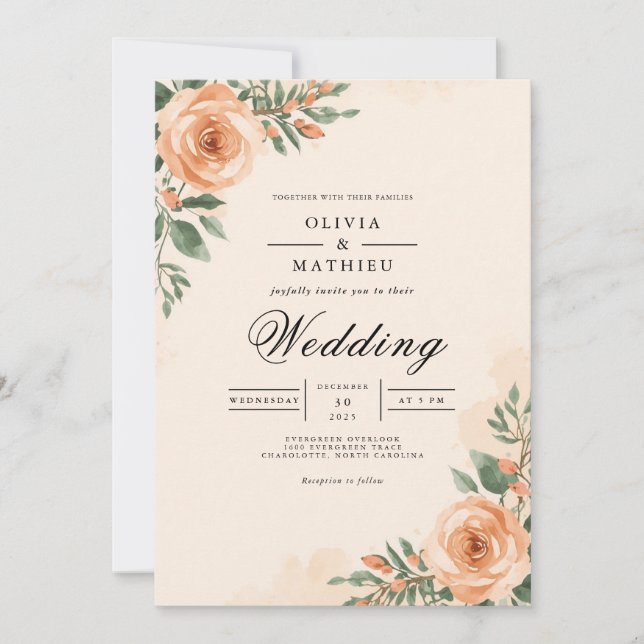 Peach Rose Archway Wedding Invitation (Front)