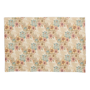 Peach, Rose, Blue Floral Lattice Pillowcase