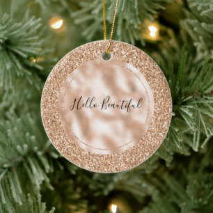Peach Rose Blush Gold Glitter    Ceramic Tree Decoration