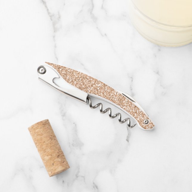Peach Rose Blush Gold Glitter   Corkscrew (Front)