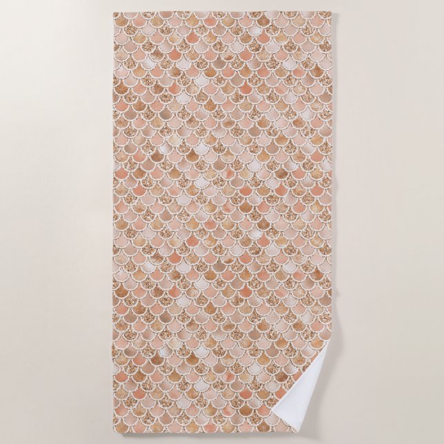 Peach Rose Blush Gold Glitter Mermaid       Beach Towel (Front)