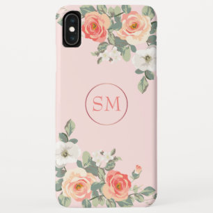 Peach Rose Blush Pink Floral Monogram iPhone XS Max Case