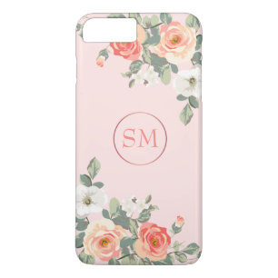 Peach Rose Blush Pink Floral Monogram iPhone 8 Plus/7 Plus Case