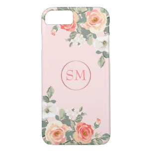 Peach Rose Blush Pink Floral Monogram iPhone 8/7 Case
