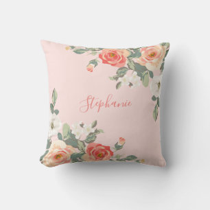 Peach Rose Blush Pink Floral Personalised Cushion