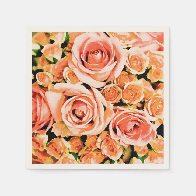Peach rose bouquet napkin (Front)
