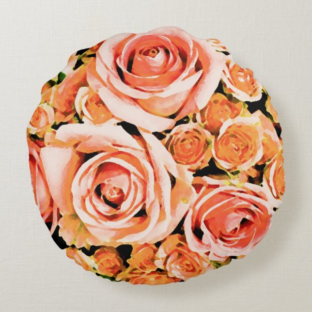 Peach rose bouquet round cushion (Back)