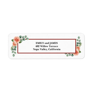 Peach Rose Burgundy Return Address Label