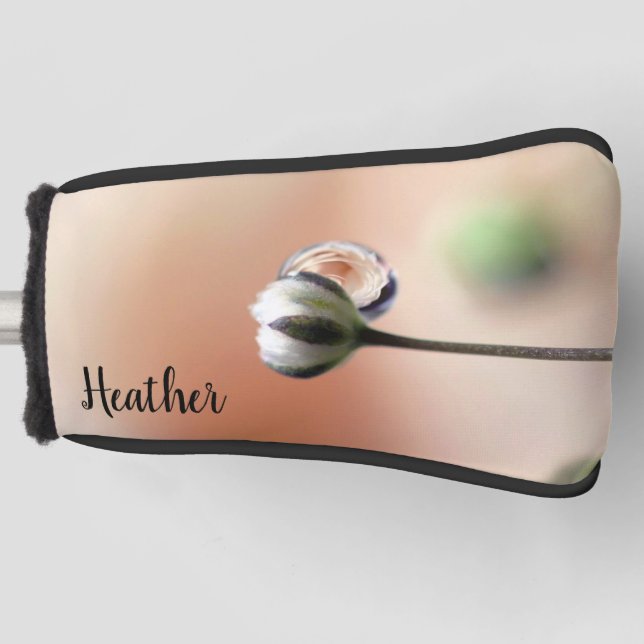Peach Rose Droplet Personalised Golf Head Cover (Front)