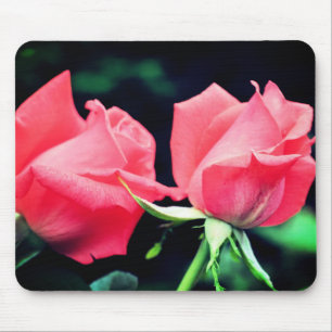 Peach Rose Duo Flower Mouse Mat