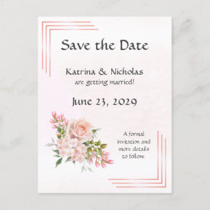 Peach Rose Elegant Wedding Save the Date Invitation Postcard