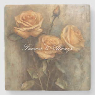 Peach Rose Floral Bridal Shower Wedding Stone Coaster