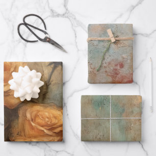 Peach Rose Floral Bridal Shower Wedding Wrapping Paper Sheet