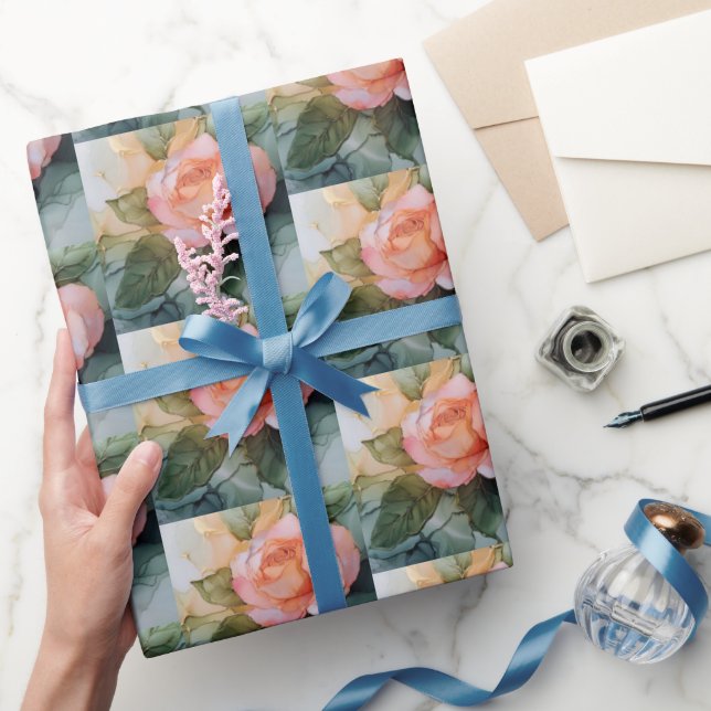 Peach Rose Floral Bridal Shower Wrapping Paper (Gifting)