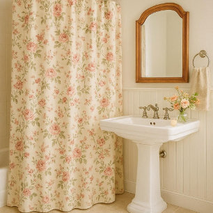 Peach Rose Floral Cottagecore  Shower Curtain