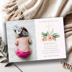 Peach Rose Floral Photo Godparent Proposal Invite