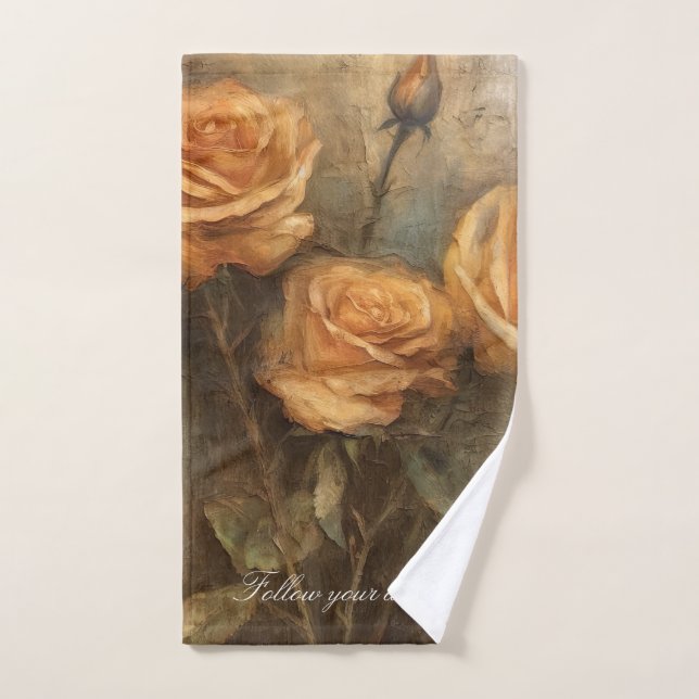 Peach Rose Floral Romantic Hand Towel (Hand Towel)