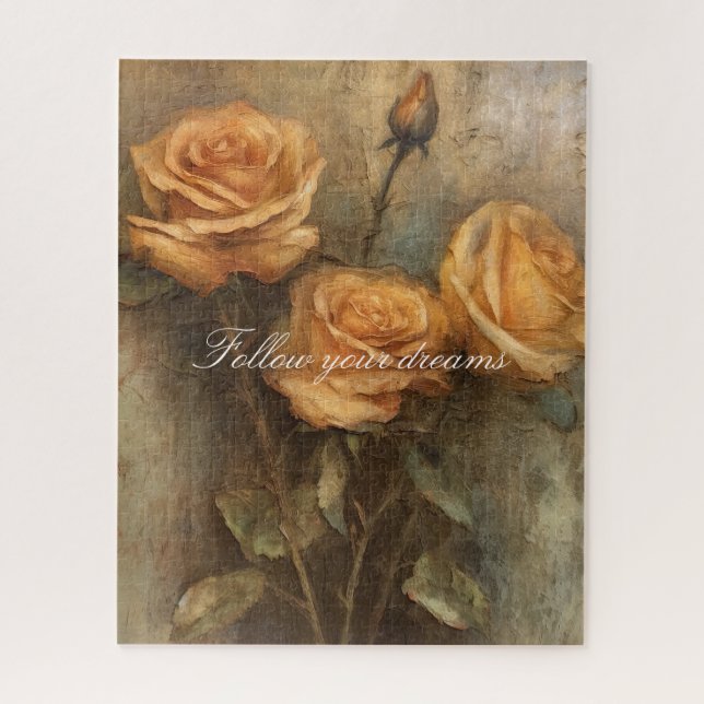 Peach Rose Floral Romantic Jigsaw Puzzle (Vertical)