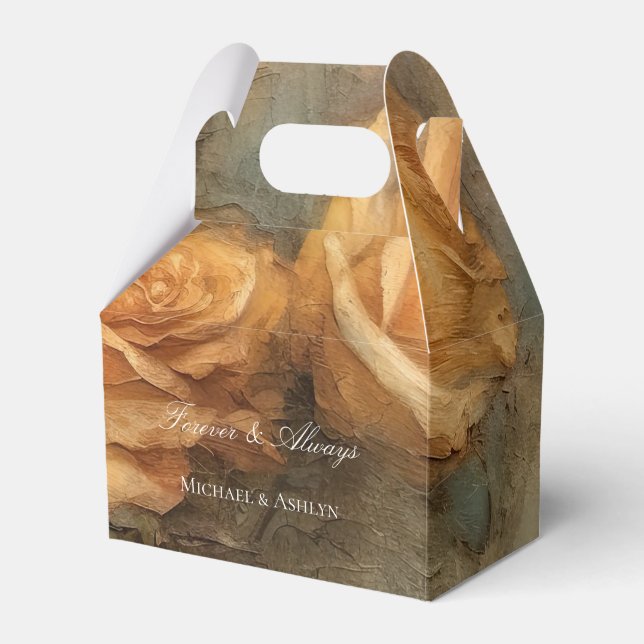 Peach Rose Floral Romantic Wedding Favour Box (Front Side)