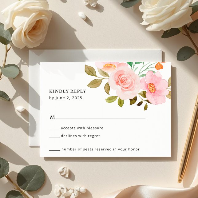 Peach Rose Floral Wedding RSVP Card (Creator Uploaded)