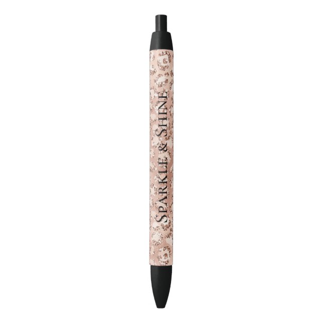 Peach Rose Gold Blush Pink Glitz Leopard Print  Black Ink Pen (Front Vertical)