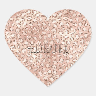 Peach Rose Gold Blush Pink Glitz Leopard Print     Heart Sticker