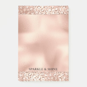 Peach Rose Gold Blush Pink Glitz Leopard Print Post-it Notes