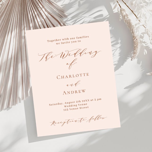 Peach rose gold formal budget wedding invitation (Creator Uploaded)