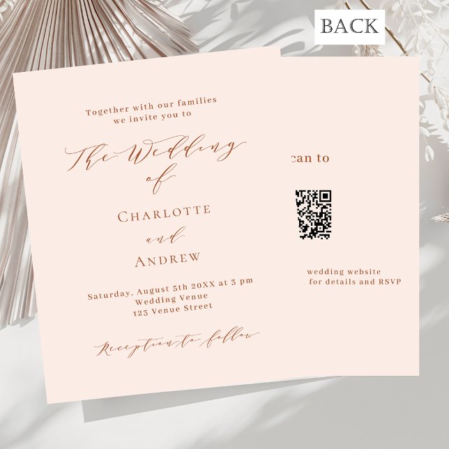 Peach rose gold formal QR RSVP budget wedding (Creator Uploaded)