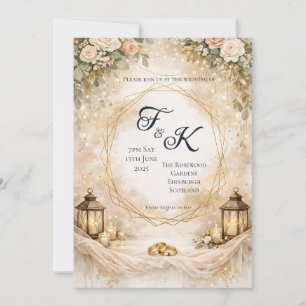Peach Rose Gold Geometric Monogram Wedding Invitat Invitation