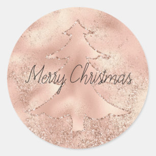 Peach Rose Gold Glitter Christmas Tree     Classic Round Sticker