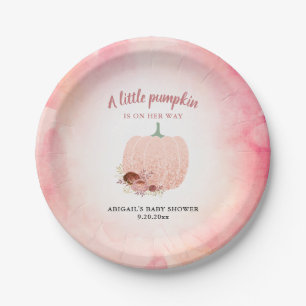 Peach & Rose Gold Glitter Pumpkin Baby Shower Paper Plate