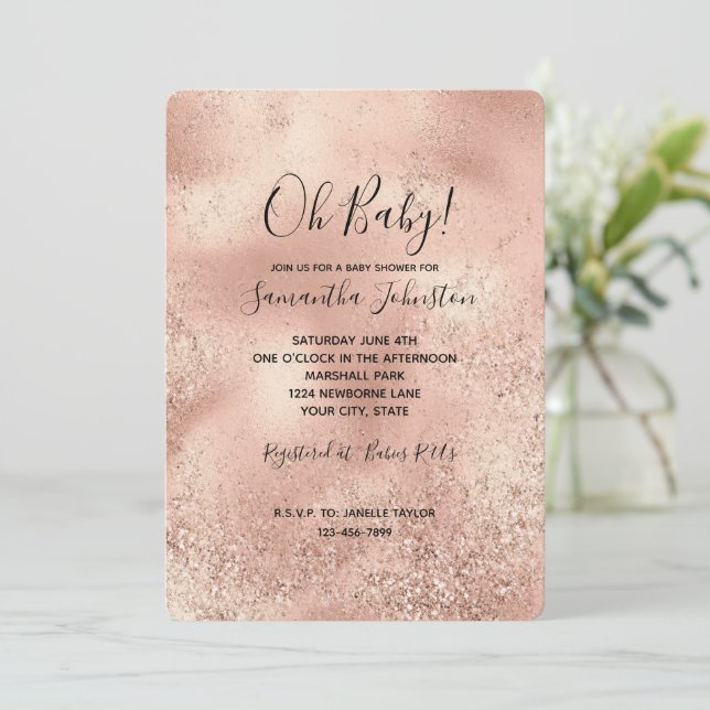 Peach Rose Gold Glitzy Glitter   Invitation (Standing Front)