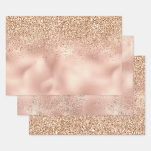 Peach Rose Gold Glitzy Glitter Sparkle   Wrapping Paper Sheet